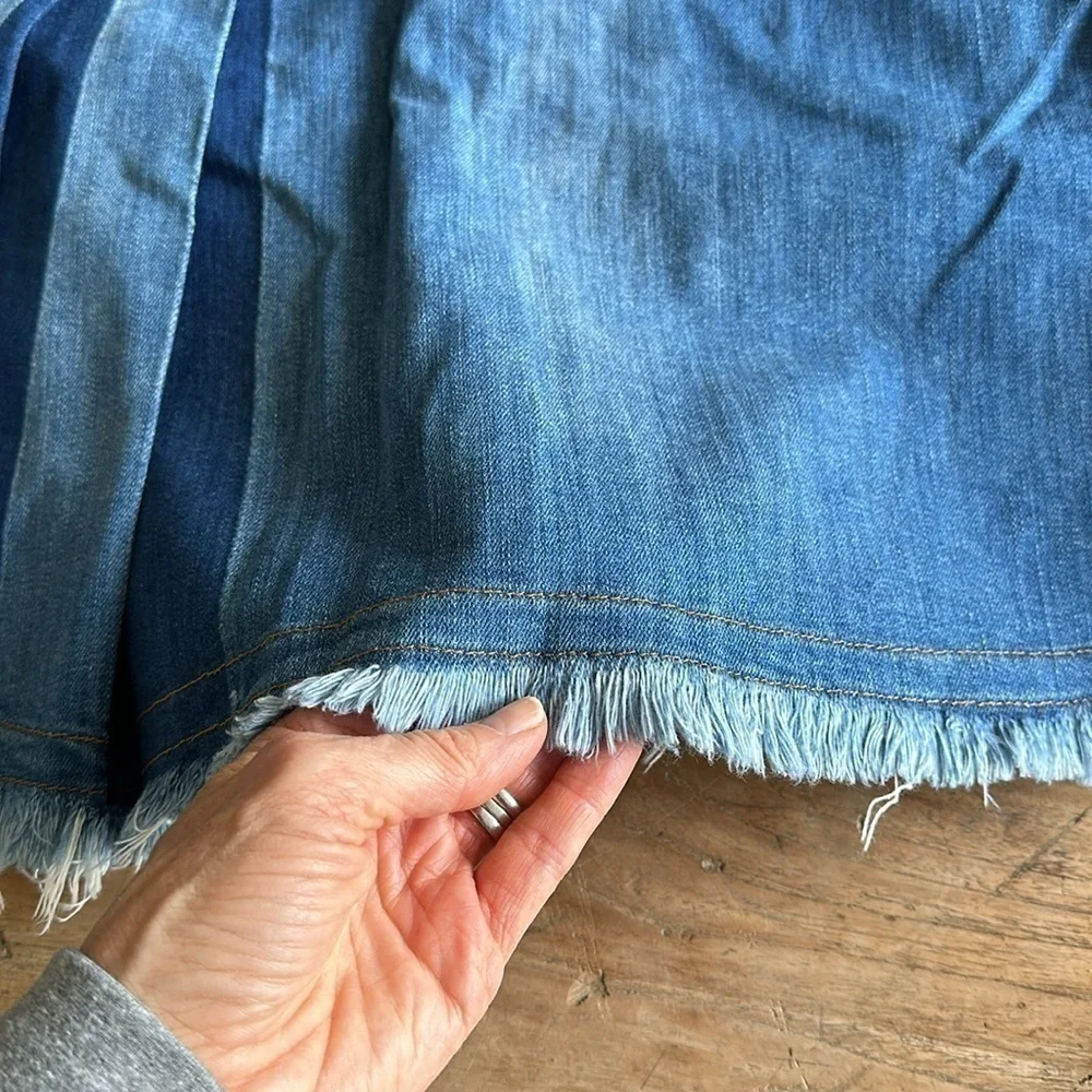 See By Chloe Indigo Denim Skirt Size 26 | Boho Western Chic Fringe Raw Hem